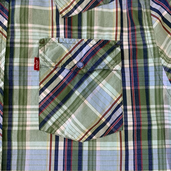 Levi’s Pearl Snap Shirt Mens Size L Long Sleeve Pockets Green Plaid - Picture 5 of 10